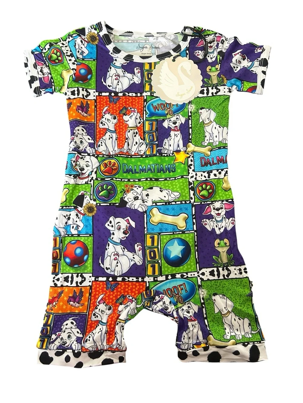 2T Sugarswan Dalmatians bamboo perk-a-boo shortie